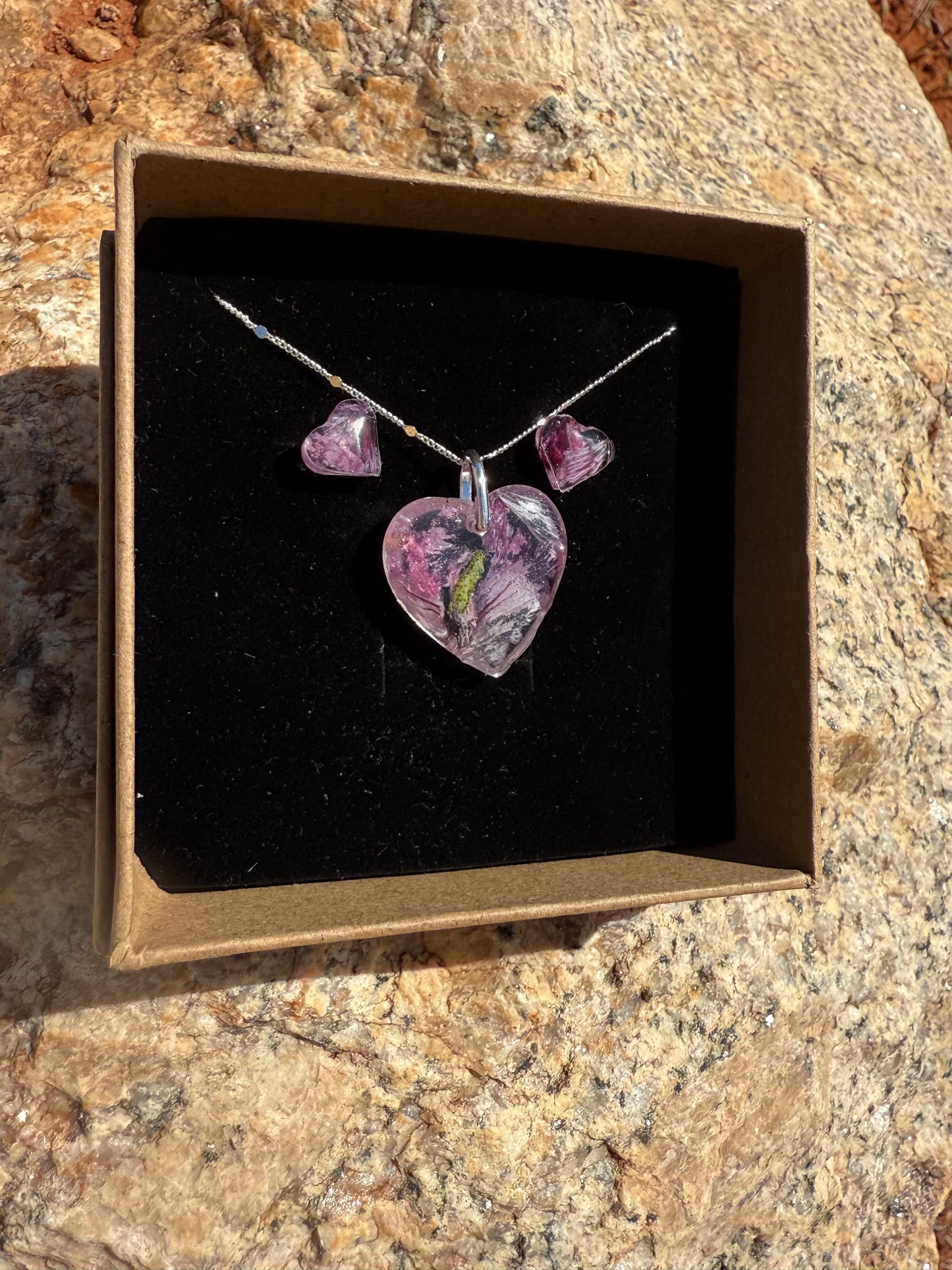 The Desert Rose set - Heart Pendant and Earring Studs