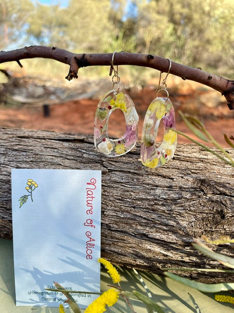 Yellow button, billy button, white paper daisy, nodding saltbush, mulla mulla, gumnut, eucalypt, everlasting daisy, desert rose, oval, earrings, 14ct gold filled