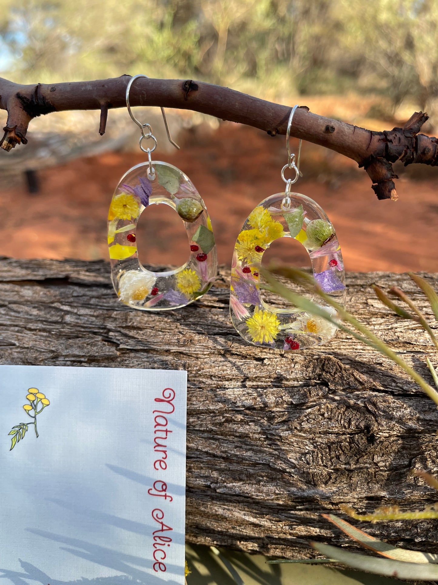 Yellow button, billy button, white paper daisy, nodding saltbush, mulla mulla, gumnut, eucalypt, everlasting daisy, desert rose, oval, earrings, Australian Sterling Silver 925